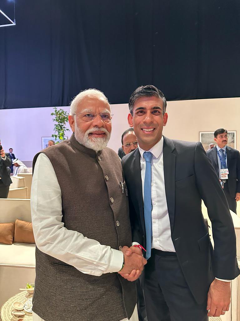 Narendra Modi (@narendramodi) on Twitter photo An excellent interaction with UK PM <a href="/RishiSunak/">Rishi Sunak</a> during the #COP28 Dubai Summit. Strong India-UK friendship helps create a better future for the coming generations. An excellent interaction with UK PM <a href="/RishiSunak/">Rishi Sunak</a> during the #COP28 Dubai Summit. Strong India-UK friendship helps create a better future for the coming generations.