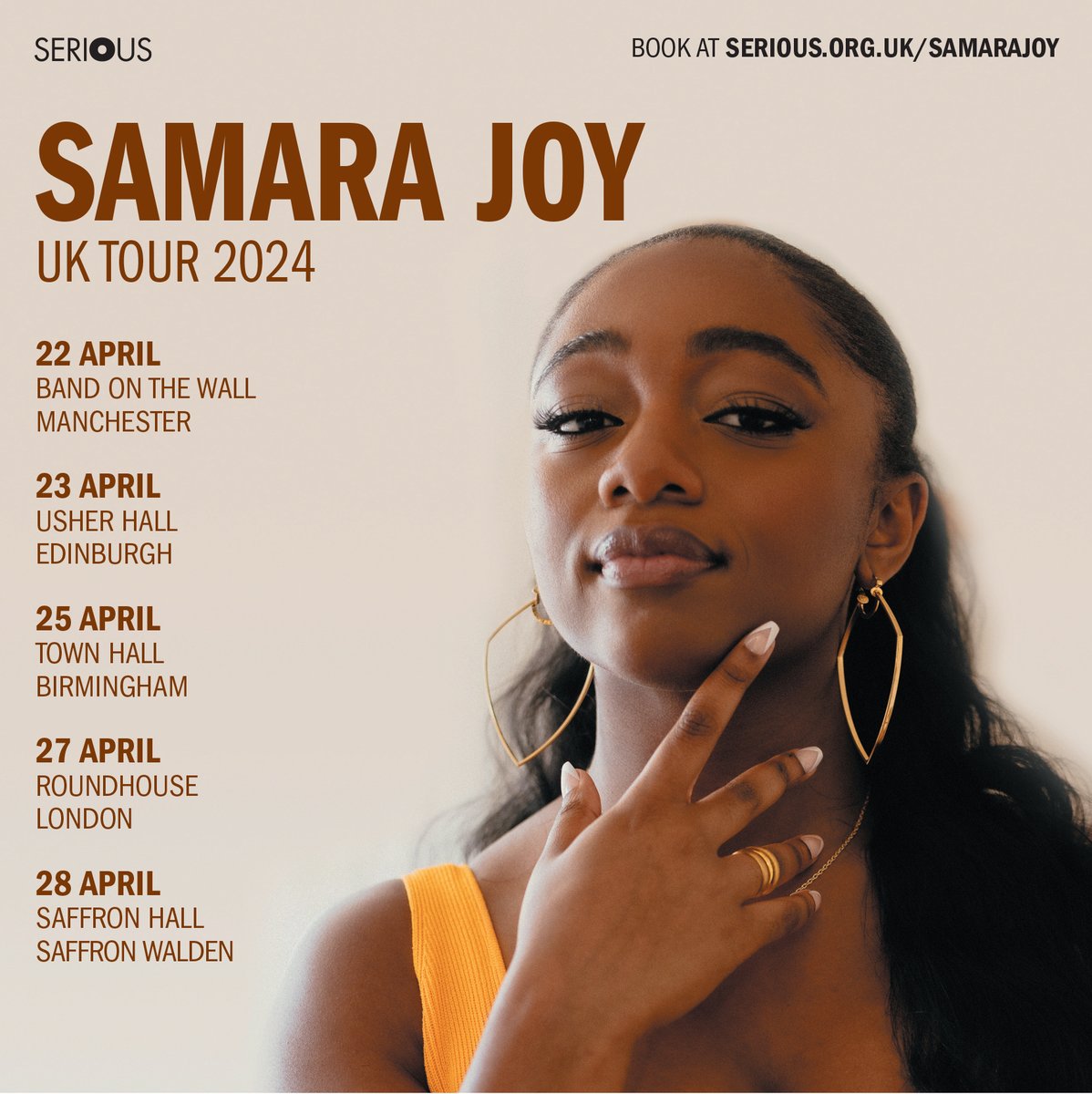 Don’t want to wait until November to get your jazz festival fix? @SamaraJoy99 returns in 2024 for her first ever UK tour! 💫 After selling out her EFG London Jazz Festival show this year, don't miss out on securing your ticket! Book now at serious.org.uk/samarajoy