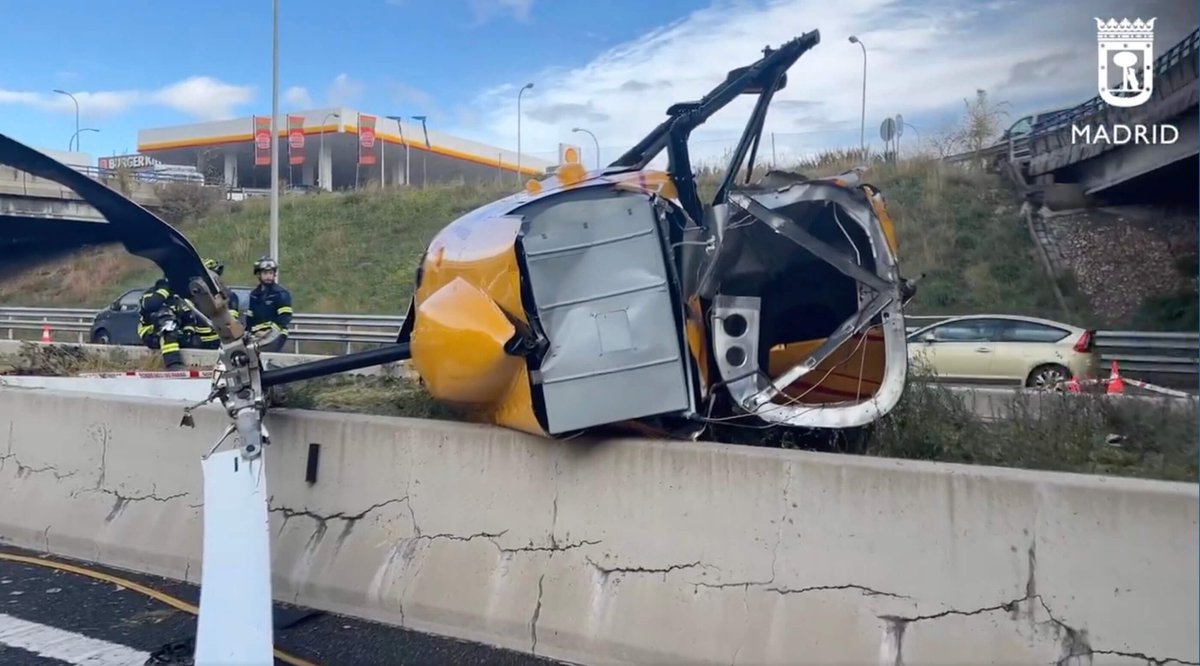 Enstrom 280FX helicopter crashes as it leaves European Rotors trade show in Madrid. More here: verticalmag.com/news/enstrom-2…