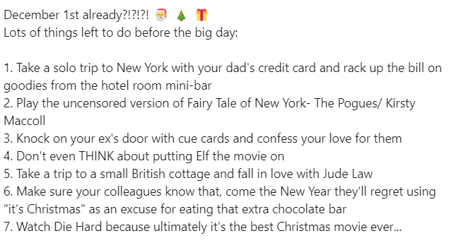 StormOfficeSol's tweet photo. #December #1stDecember #Christmas #LoveActually #TheHoliday #Elf #DieHard https://t.co/naPqNGwejI