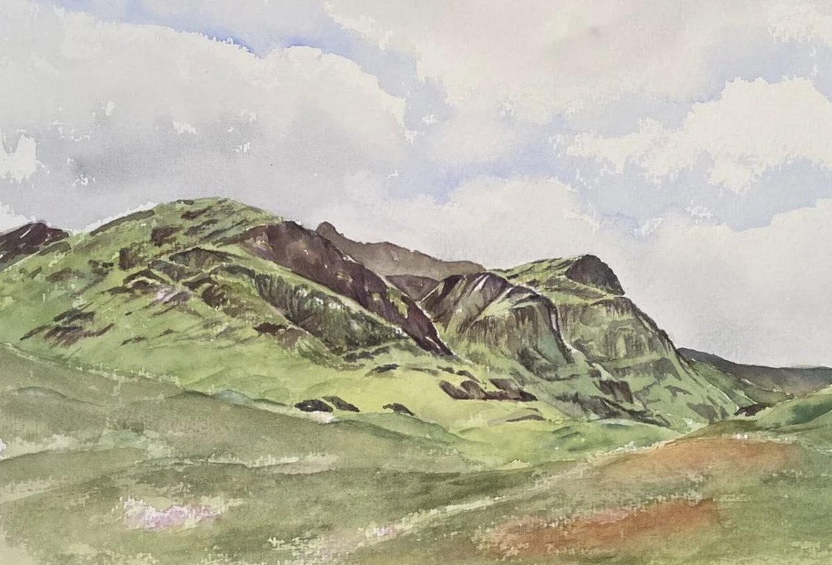 Today's #imageoftheday comes from Evelyn McEwan 'Three Sisters, Glencoe' Read how retired biomedical scientist Evelyn got into art and why she's supporting this year's show macmillanartshow.square.site/product/evelyn… #artforagreatcause #watercolour #macmillanartshow