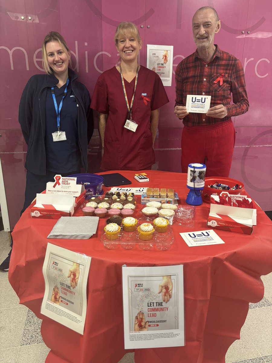 Come say hello and meet some of our Wharfside staff and patients! You can find us on the ground floor of the QEQM building, St Mary’s Hospital. We’ll be here until 2pm ✨ #WorldAIDSDay2023 #WorldAIDSDay #HIVAwareness  #RockTheRibbon @ImperialNHS @ImperialPeople