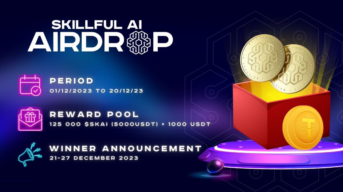 SkillfulAI's tweet photo. 💵Our first airdrop campaign is live!!

Participate in our #Airdrop and earn 125 SKAI (~$5) tokens and get a chance to share a total of 1000 USDT.

Airdrop:
https://t.co/KbhXbD4sBc

Airdrop rewards will be distributed after SKAI is listed on the exchange and 1000 winners participants will be rewarded. 

USDT will be distributed on December 27th.

#SkillfulAI #SKAI #Airdrop
