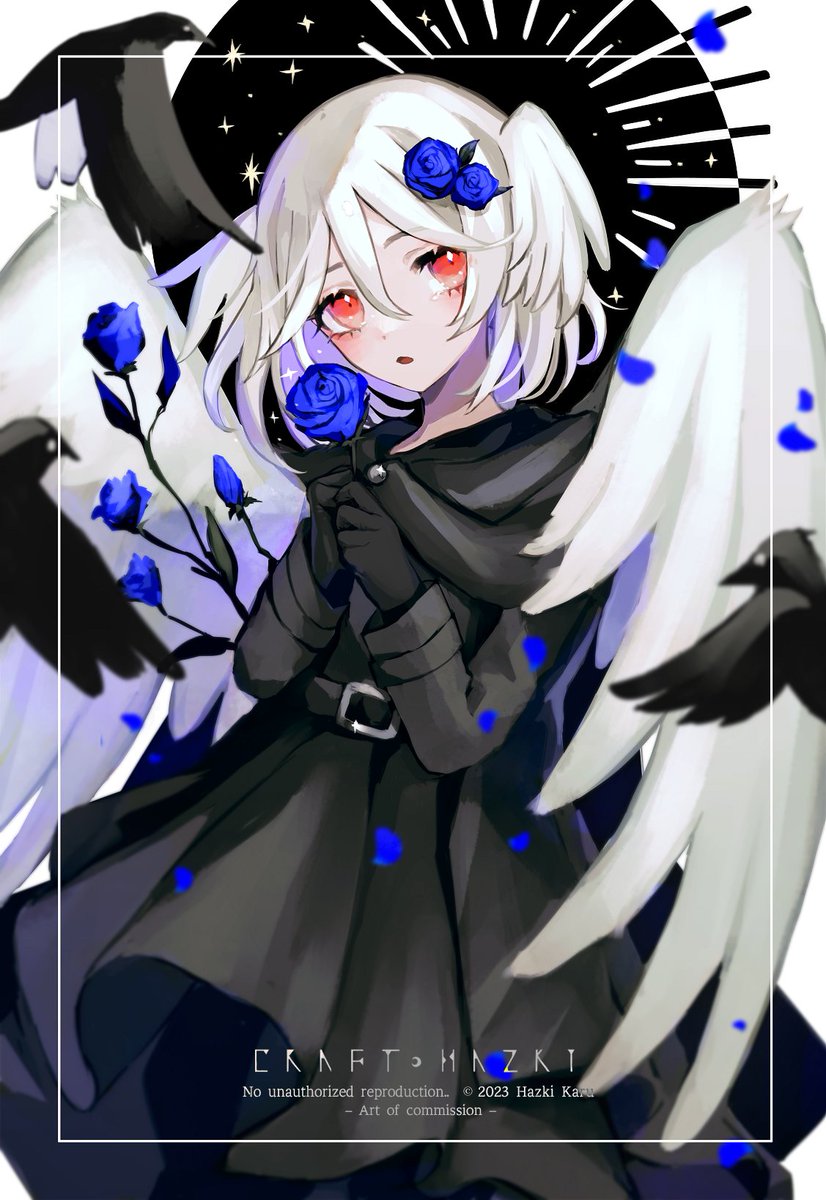 hzkaru's tweet image. 白鴉と青い薔薇
#commission