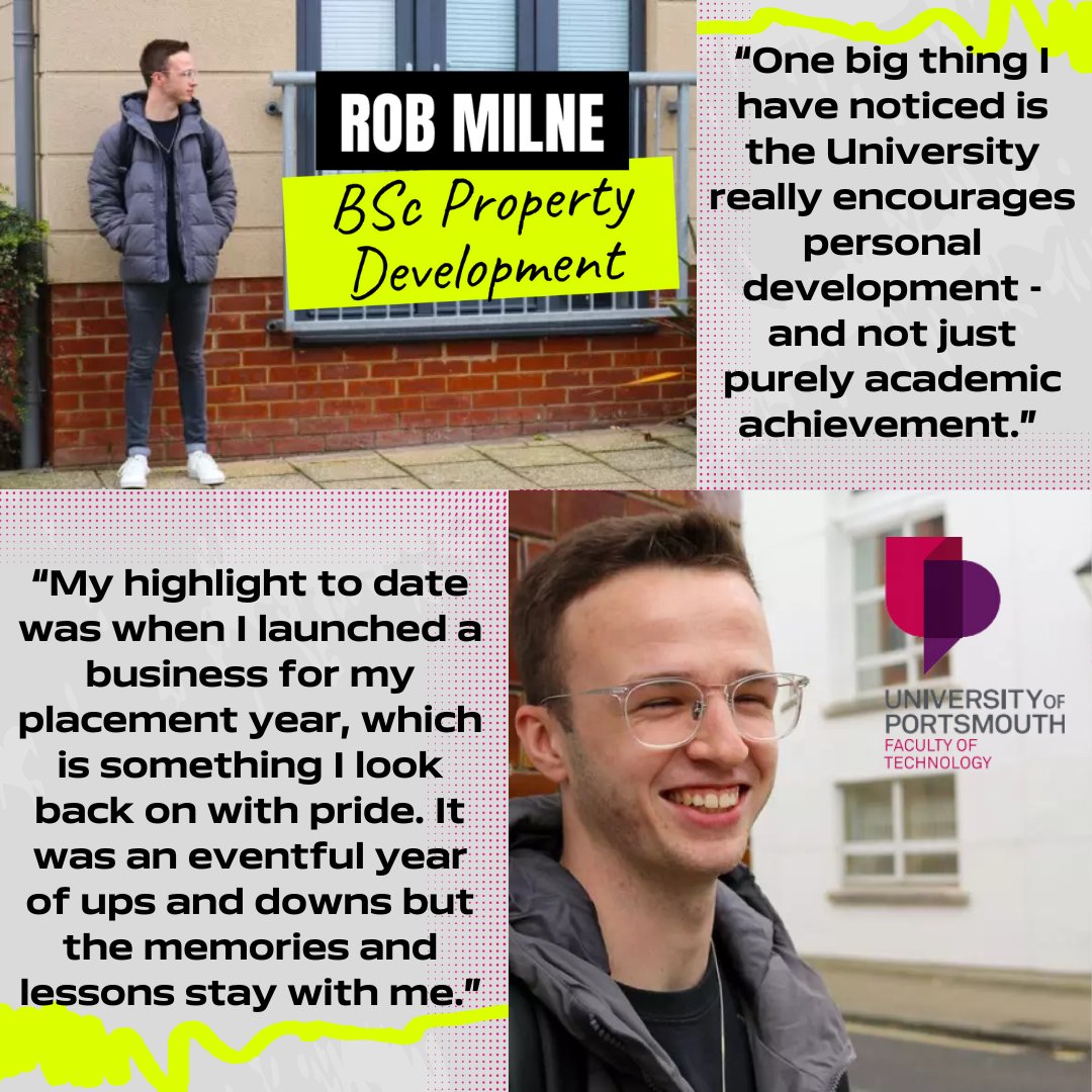 Meet Rob, a Property Development graduate at Portsmouth Uni🎓 You can find out more about Rob's story studying RICS accredited BSc Property Development at the @portsmouthuni💜 Visit the link: go.port.ac.uk/An4xNa #PortsmouthUni #IslandCity #Degree