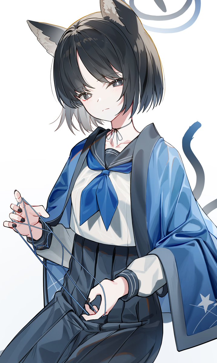 kikyou (blue archive) 1girl solo animal ears skirt tail black hair school uniform  illustration images