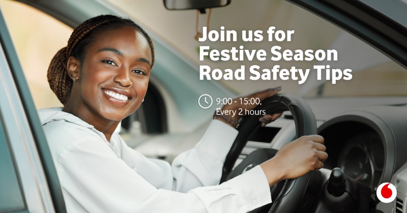 Travelling this festive to be with your friends & family? Join us as we share essential December Road Safety Tips focusing on hijack response & road emergencies. Where: Vodacom World Activation Arena When: 5Th & 7Th of December Time: 9AM - 3PM