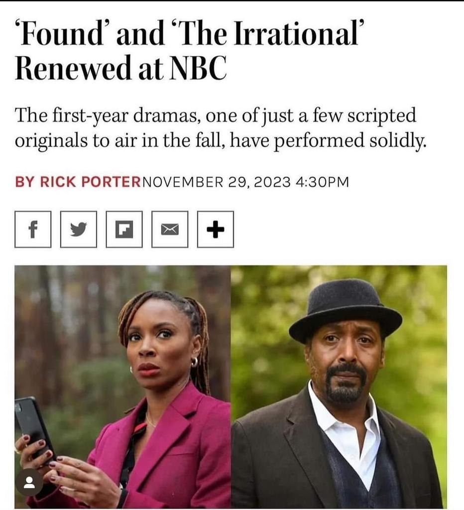TV shows #found n #irrational are getting a second season. congrats  #shanolahampton (Veronica from #shameless ) #markpaulgosselaar (yes i still call him Zach #savedbythebell ) . Irrational tv show #jesselmartin (yes i know hes from law and order but i call him #flash 2nd daddy🤷🏽‍♀️