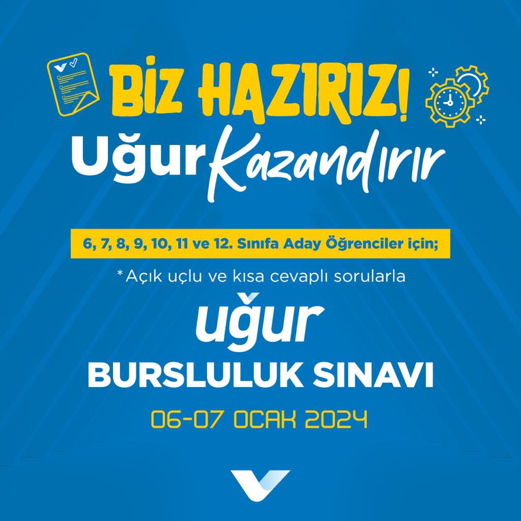 56 yıllık deneyimimiz ile biz her zaman hazırız!

Uğur Okullarında burs kazanmak isteyen öğrencilerimiz için, MEB tarafından açıklanan 2024 yılı yeni bursluluk yönetmeliğine uygun şekilde tüm hazırlıklarımızı tamamladık.

Tüm öğrencilere başarılar dilerim.

#UğurKazandırır