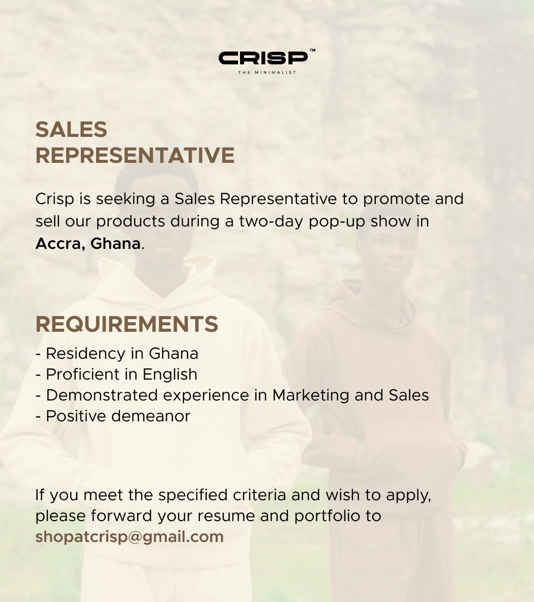 _shallom__'s tweet photo. Hello, dear family, 

We're growing, reaching out to connect with our family in Accra, Ghana. 🇬🇭

Please assist us by sharing this with anyone in that location at the moment. 

For further enquiries;
https://t.co/yu4uCo5yKl
Shopatcrisp@gmail.com 

Thank you 🤎
#Ghana #GHC #Popup https://t.co/yhcTKFmUGL
