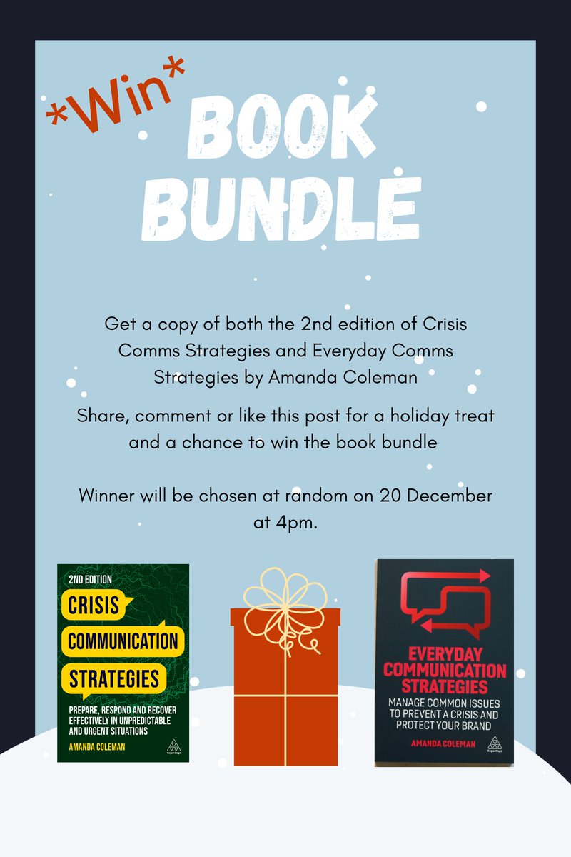 **Festive Giveaway**

I can't wait. Here it is a chance to receive both my books. Lots of crisis comms and issues management information and tips included and we all need them in a world of chaos. 
See the details below. Winner chosen at random later in December. 
#festivefriday