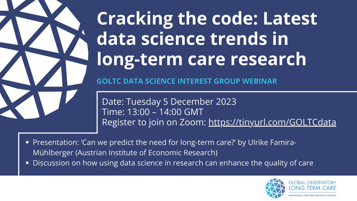 REMINDER: Upcoming webinar on Tuesday 5 Dec!🗨️ Join us for an engaging discussion on how to use #DataScience in #LongTermCare research, featuring a presentation from @UFM2045 📊 Make sure you're there:👉lse.zoom.us/meeting/regist…