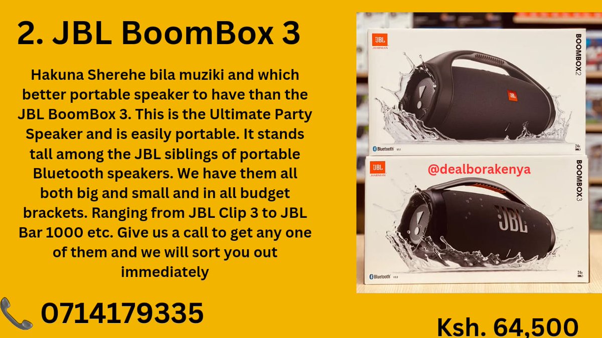dealborakenya's tweet image. Gadgets to have this holiday
#kenya #PS5 #inflator #Powerbank #JBL #JBLBoombox3 #bluetoothspeaker #GalaxyWatch6 #MibroWatch