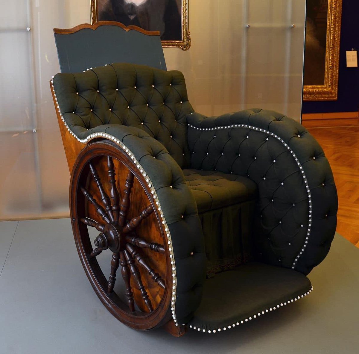 Wheelchair made for Holy Roman Empress Elisabeth Christine of Brunswick-Wolfenbüttel in 1740.
