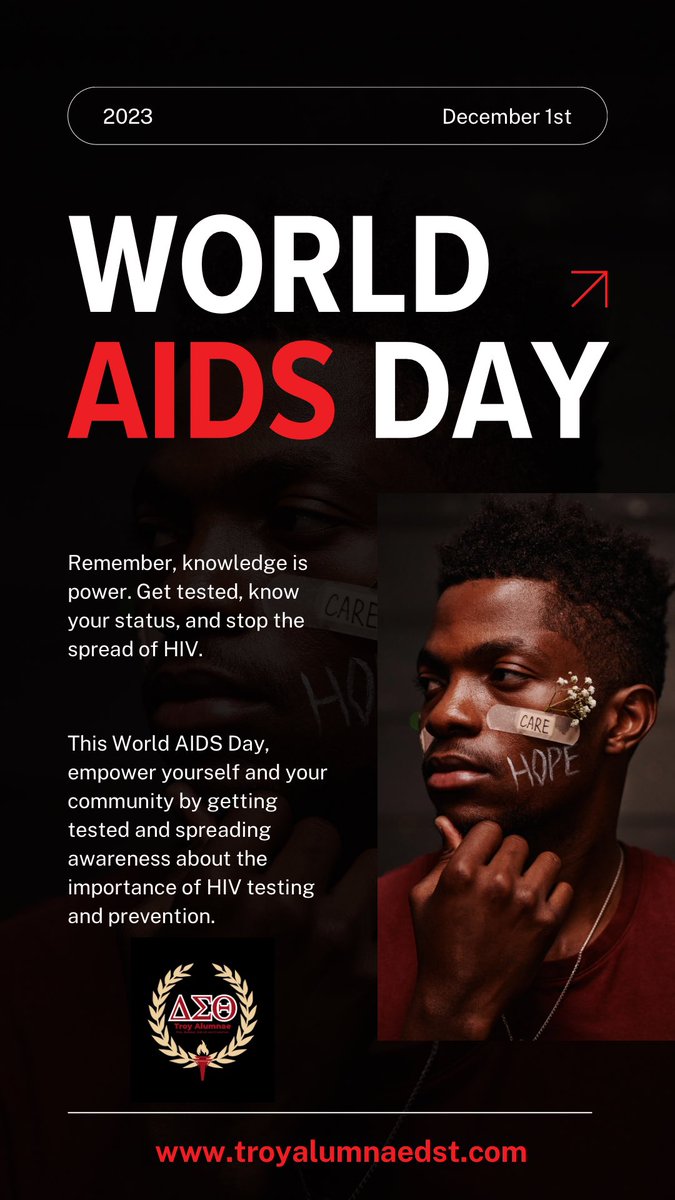 TroyDST's tweet photo. It’s World AIDS Day. Do you know your status? 

Empower yourself and others by spreading awareness about the importance of HIV testing and prevention. 

Click the link below to hear one’s personal story. 

https://t.co/FR9aKbIs8n

#troyalumnaeDST #WorldAIDSDay #SRDST https://t.co/3uRwyIuyKe