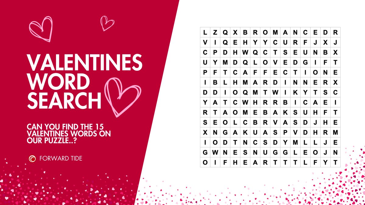 forwardtide's tweet image. Can you find the 15 Valentine's words hidden in this puzzle...? 🤔💭😘❤️

#ValentinesDay #ValentinesDay2024 #kiss