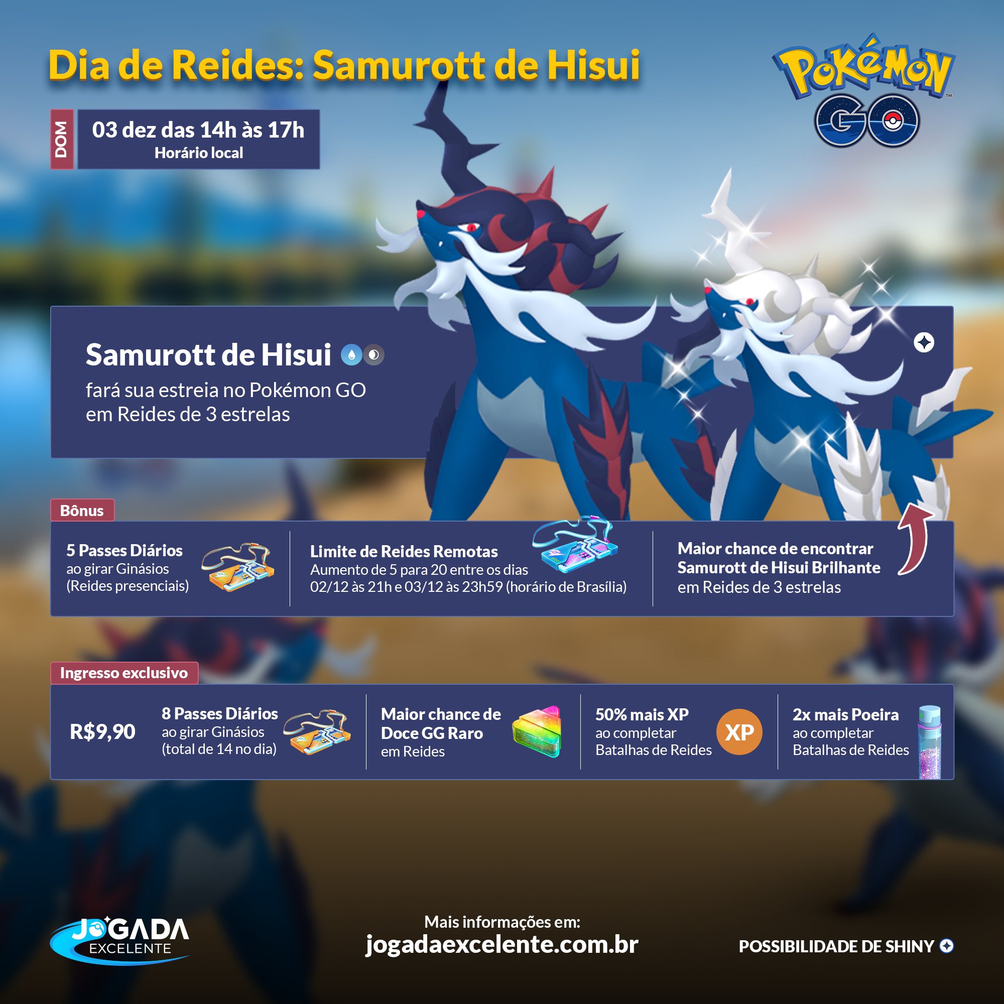Não percam a nova Temporada, com a estreia do Samurott de Hisui no evento Dia de Reides. – Pokémon GO