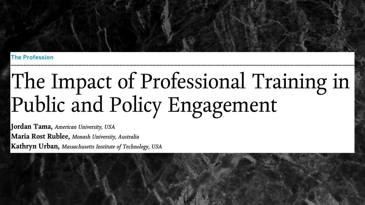 Now on FirstView ft @ProfJordanTama @mariarostrublee 

'...it would be worthwhile for prof. associations, political science depts, & schools of public and int'l affairs to invest in more programs designed to train scholars in public & policy engagement.' 

bit.ly/3uDTHdF