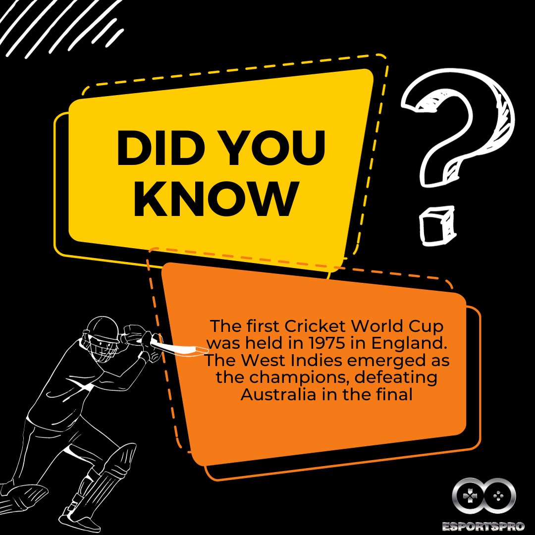 🏏 Did you know? The inaugural Cricket World Cup in 1975 saw the West Indies clinch victory over Australia in an epic showdown, marking the birth of a legendary sporting tradition! 🏆 

#CricketFacts #WorldCupHistory #cricketworldcup2023 #Cricket