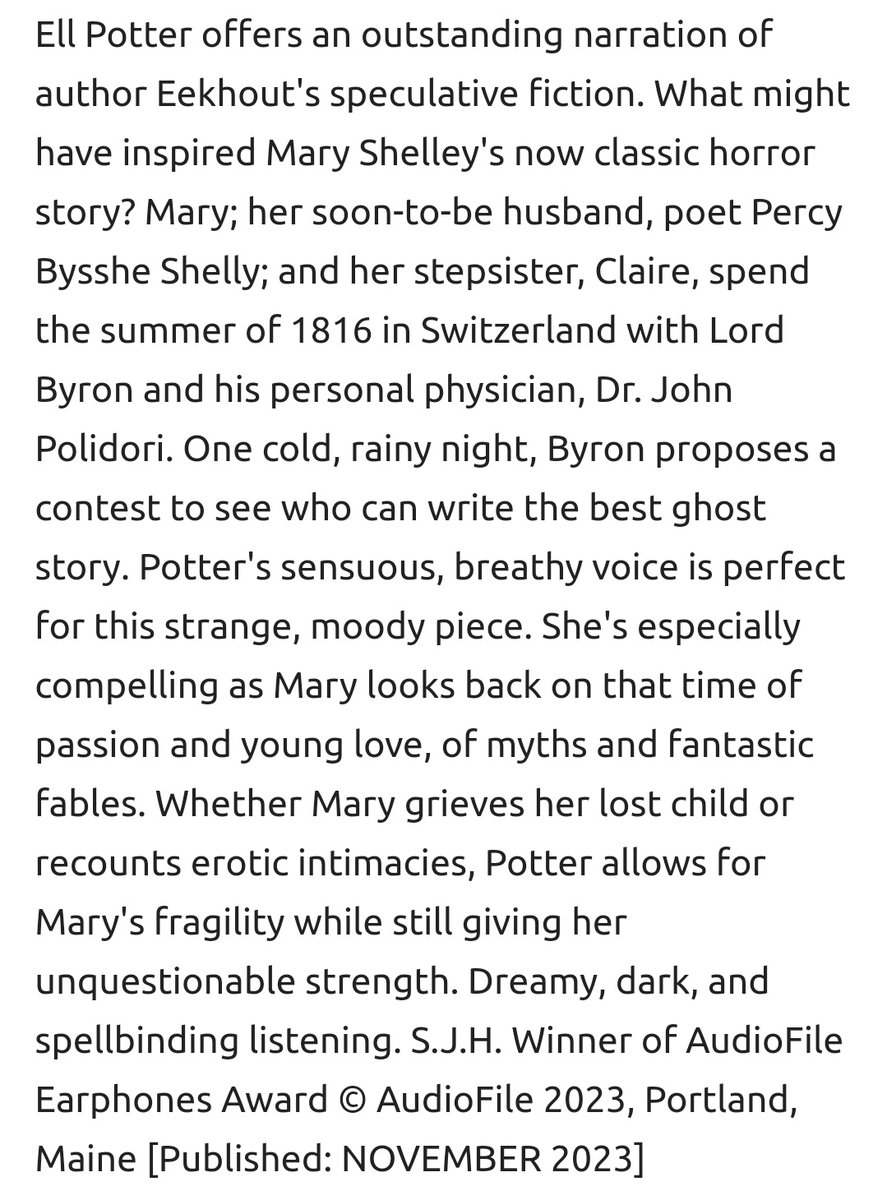 Thrilled that my narration of @AnneEekhout's The Birth Of Frankenstein has received an @AudioFileMag Earphones Award. I loved this book & its sumptuous prose, beautifully realised in @Laura_Wat's translation. A pleasure to get to speak words like these aloud. Thanks @HarperAudio!