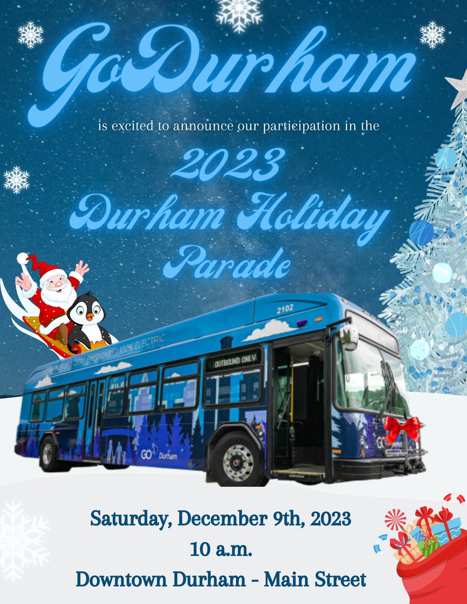 GoDurhamTransit's tweet photo. We are so excited to announce our participation in the 2023 Durham Holiday Parade with @dprplaymore  🎉

On Saturday, December 9th, 2023, 10am 
Downtown Durham - Main Street

We look forward to seeing you all there!  🥰

#godurham #Godurhamtransit https://t.co/1Ozb9L5ie5