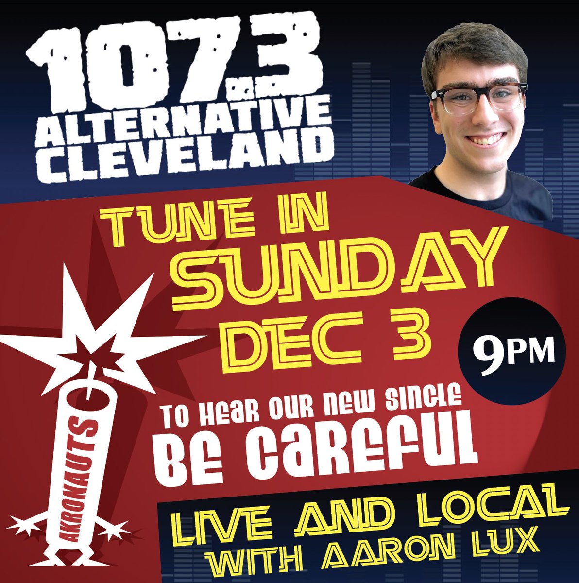 Tune in Sunday @ 9
107.3 Alternative Cleveland. LIVE AND LOCAL with Aaron Lux!
#akronauts #akronautsband #theakronauts #akronautstheband #1073cle #1073altcle #1073alternativecleveland #akronautsbecareful #liveandlocal #liveandlocalcle #liveandlocal1073 #aaronlux #aaronluxlive