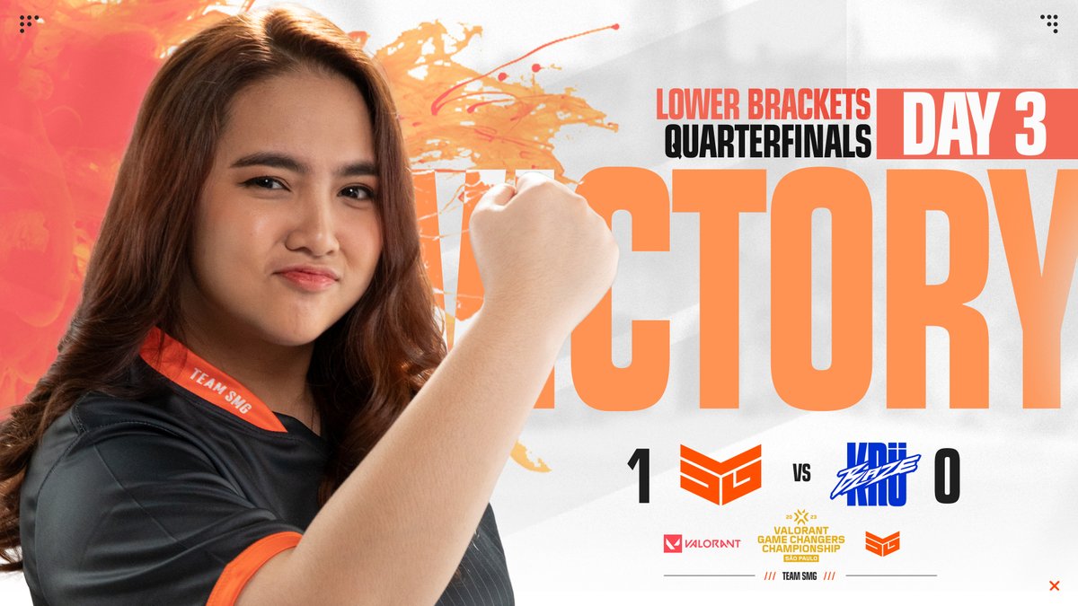 TeamSMGofficial's tweet photo. #VCTGameChangers
Clean match from our girls, taking down @KRUesports 13-3 on Lotus!
One down, one more to go, Bind coming up next, live at https://t.co/8T2Tkf7PVk!
#TeamSMG #StillMovingUnderGunfire #SMGVamos https://t.co/oDIj0GWIzg