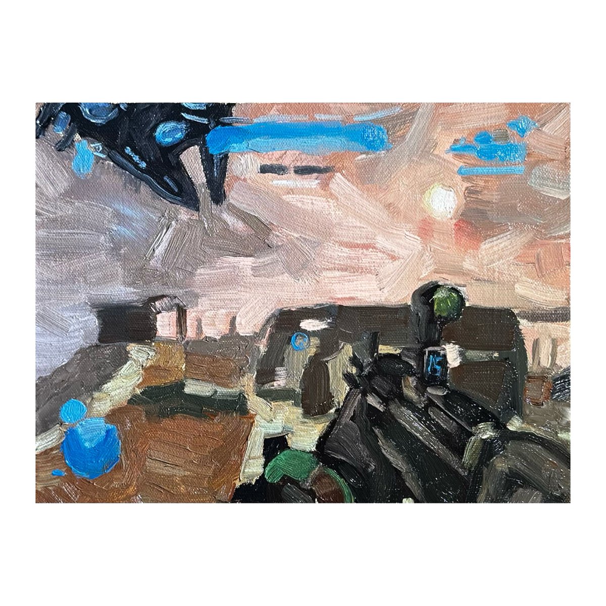 ArtistRyker's tweet photo. Current Objective: 
Survive. 
Oil on canvas, 9”x 12” https://t.co/fHYiFLKcvL