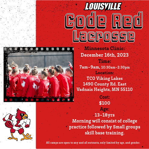 Louisville's Code Red Elite Lacrosse will be hosting a satellite camp in Minnesota! 
Sign up here:
louisvillelacrossecamps.com/content/minnes…