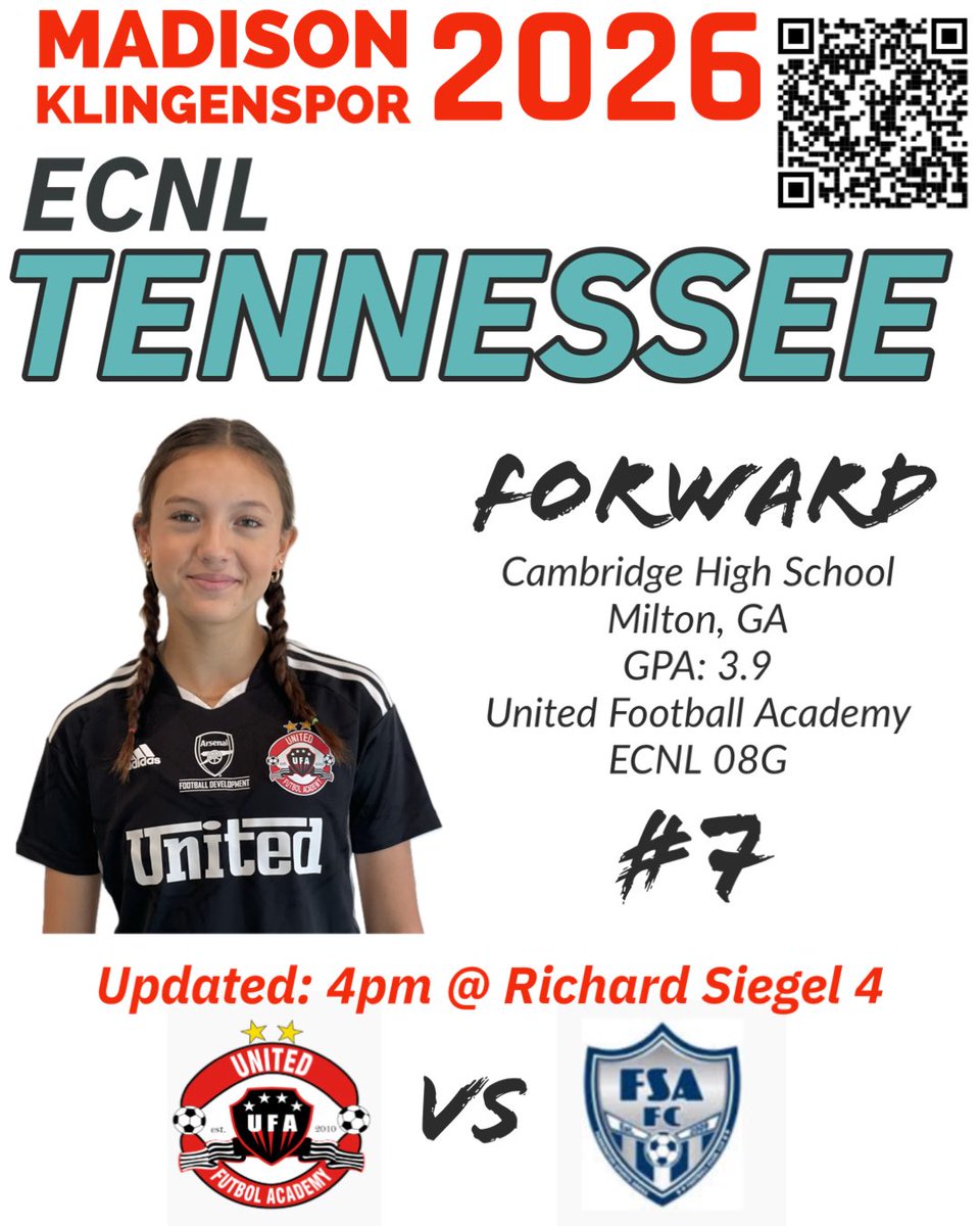 MadiKlingenspor's tweet photo. UPDATED !!!

4pm @ Richard Siegel 4 

@ImYouthSoccer @PrepSoccer @TopDrawerSoccer @ECNLgirls   @UnitedFA_ECNL @ECNLSoutheast @ImCollegeSoccer
@TheSoccerWire
@UFA08G_ECNL https://t.co/7hQXf9bzsv