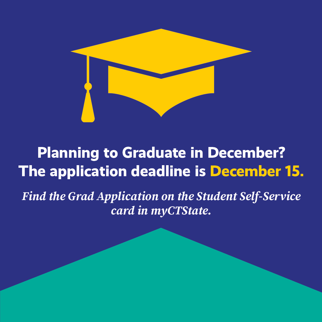 CTStateEdu's tweet photo. A reminder that the deadline for registration for graduation is December 15! π
π‘ Student tip: Register BEFORE finals start so you can focus on your finals! #ctstategraduation #ctstate https://t.co/luLbYwH3OB