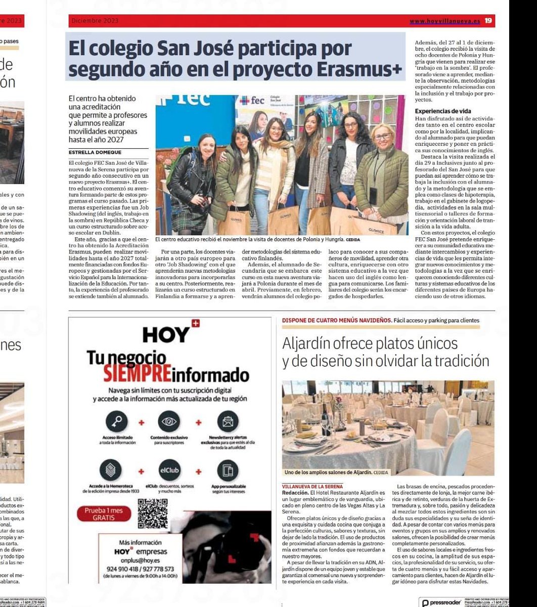 🗞 ¡Y en el periódico Hoy de Villanueva…somos noticia! 👇🏽👇🏽🇪🇺🇵🇱🇭🇺🇪🇸👏🏽#ErasmusPlus #FECSanJoséVva <a href="/sepiegob/">SEPIE</a> <a href="/colegiosfec/">FEC (Fundación Educación Católica)</a>