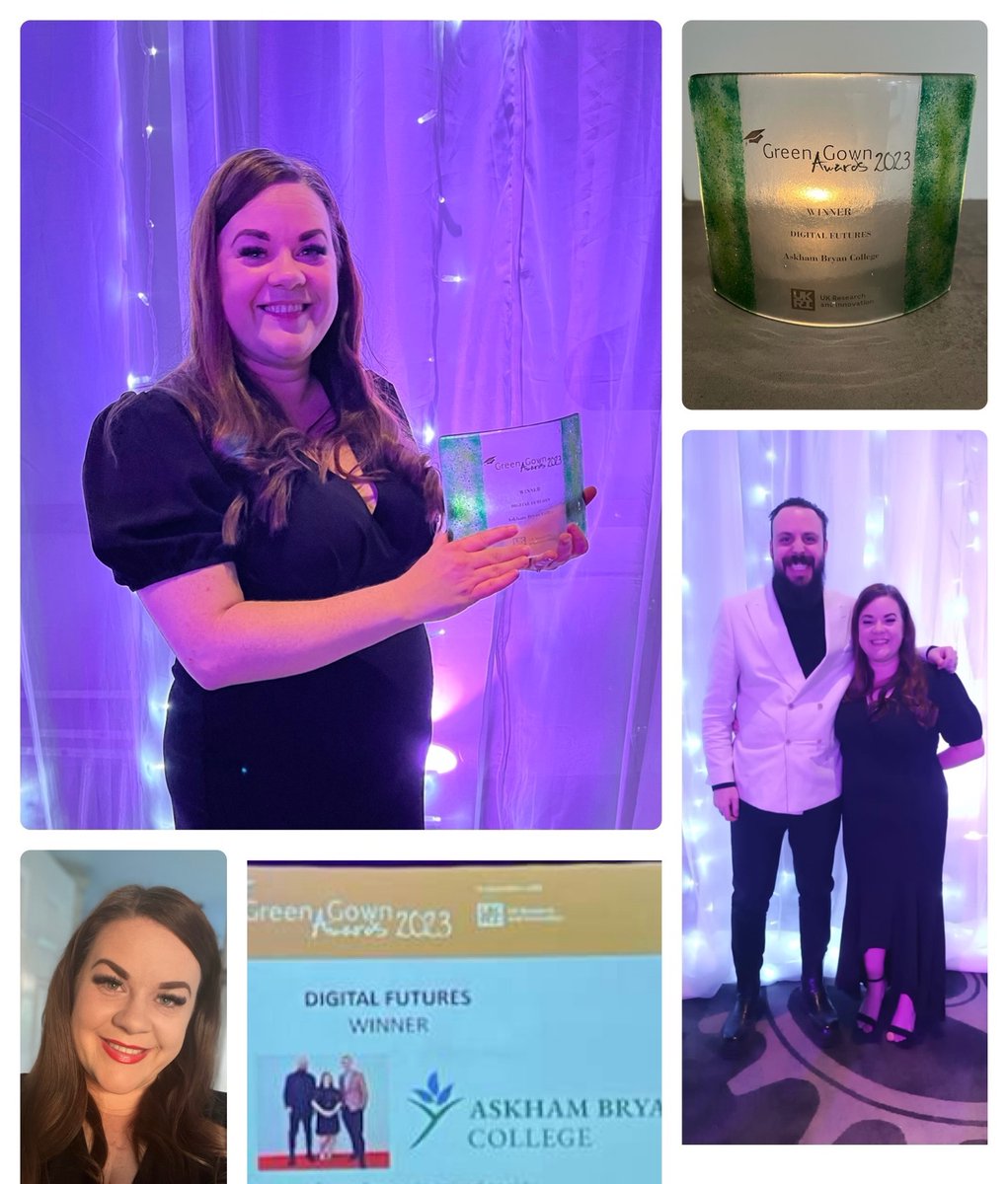 SelbyTandL's tweet photo. Great win for @AskhamBryan  at the @greengowns last night taking home the ‘digital futures’ category proudly sponsored by @Jisc 

#Sustainability #digital #immersive #meta https://t.co/kDltN60Iuu