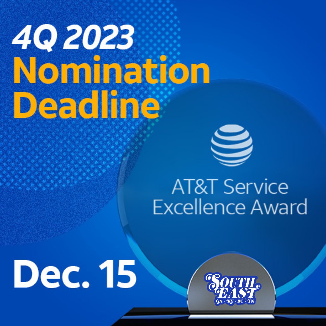 Do you know someone who goes above and beyond for our #SESfam and customers? Nominate them today for a Q4 Service Excellence Award before Dec 15th! Let's celebrate their dedication and hard work! 🎉🏆 #SEAaward #SoutheastStates southeaststates.att.com/SEA