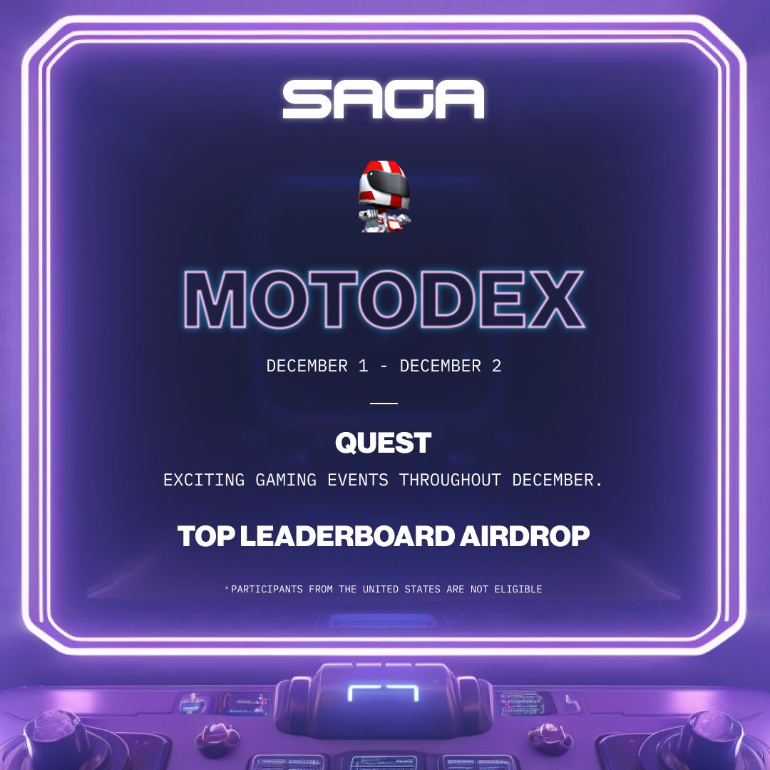 🎮 Saga Advent Calendar of Gaming is LIVE! 🌟

📅Dec 1st & 2nd: MotoDEX by @openbisea 🏍️🏁

🚦Start Racing Now: motodex.openbisea.com/?chain=motodex…

Quick Guide⬇️

1️⃣ Connect MetaMask
2️⃣ Press POAP for free MotoDEX coins (No value outside of game)
3️⃣ BUY your favorite rider 🟢🟡🔴
4️⃣ ADD &