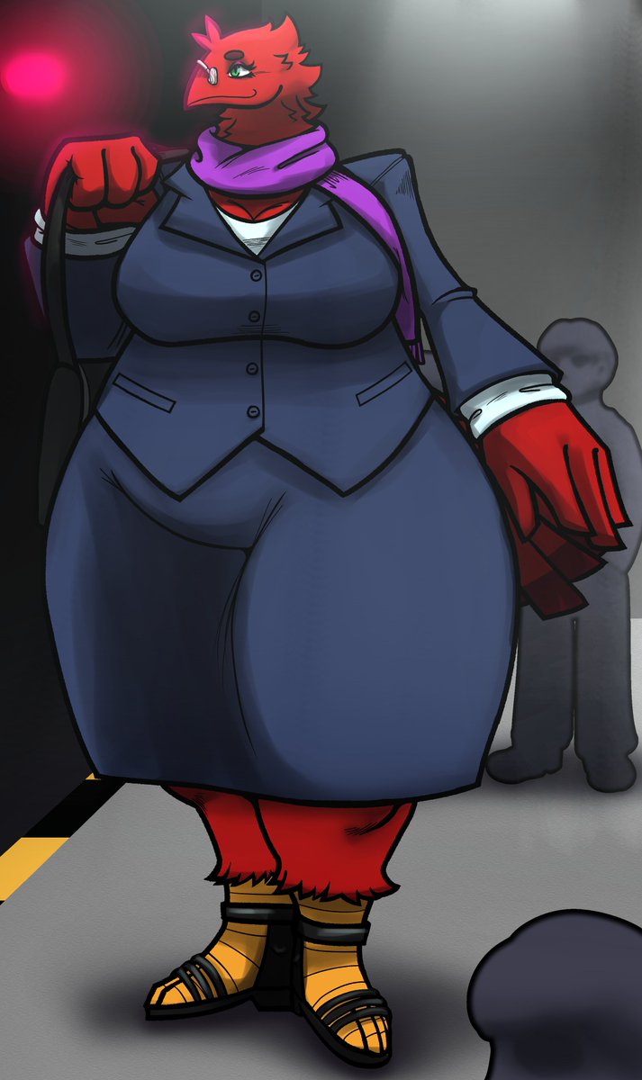 Another character I made was this big tall bird lady, which I wanted to be very sharply dressed.
She's waiting for her train to home.