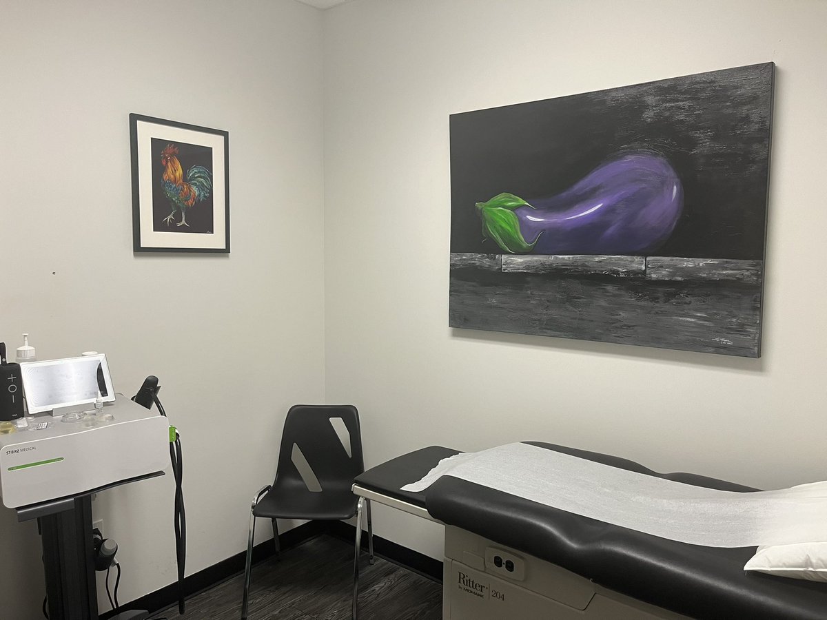 New art, new set-up! Ready for great discussions in a comfortable setting. #MensHealth #ldnont #urology #urosome #eggplant #roosters #Shockwave #peyronies #erectiledysfunction #medicine #humor