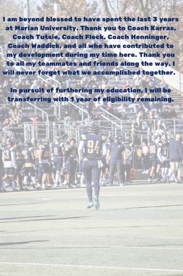 Thank you, Marian University. Excited for what God has planned for my future. 

3 Year Starter
3.8 GPA
1 Year of Eligibility 

Film 🎥:
hudl.com/v/2MgPtF