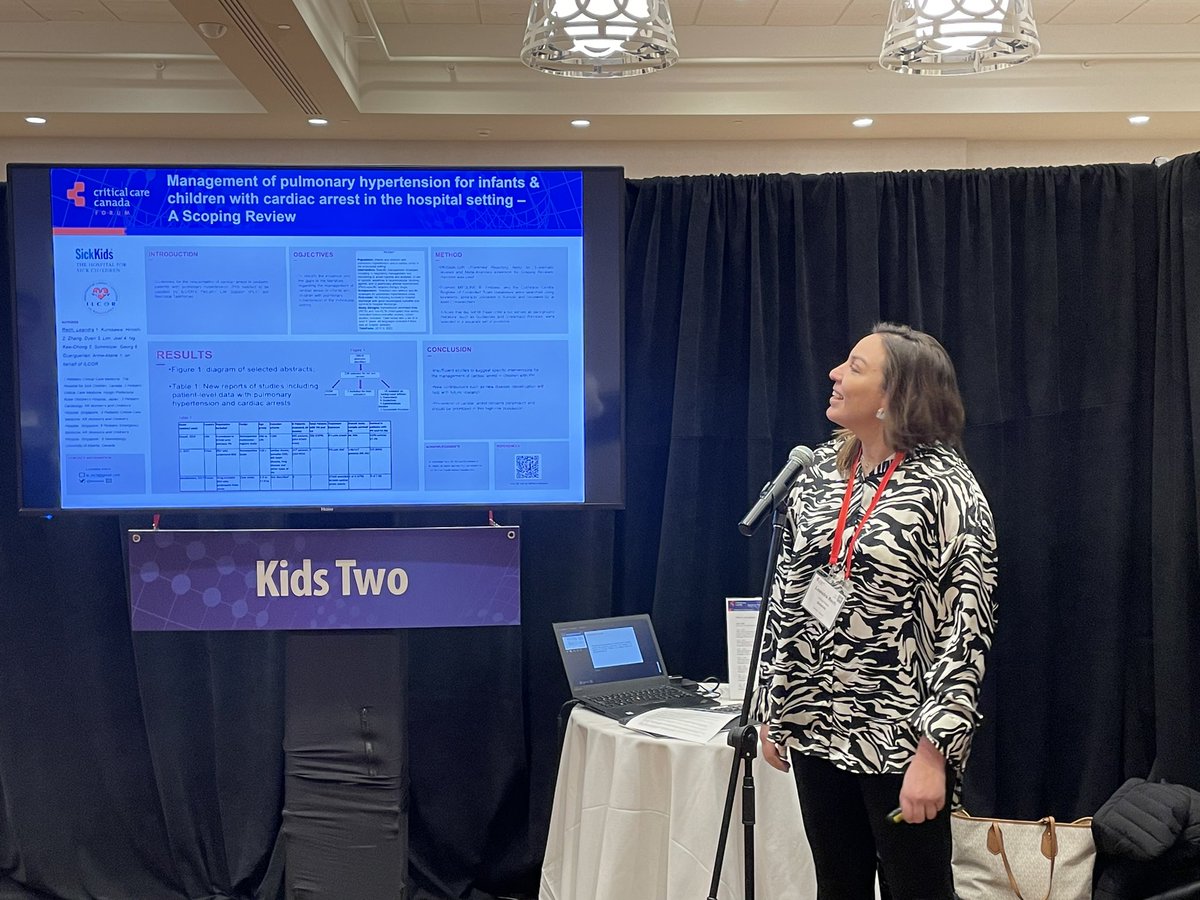 Dr Rech presenting scoping review for resuscitation measures in pediatric PHT with cardiac arrest on behalf of #ILCOR @SickKidsCCM during CCCF2023
