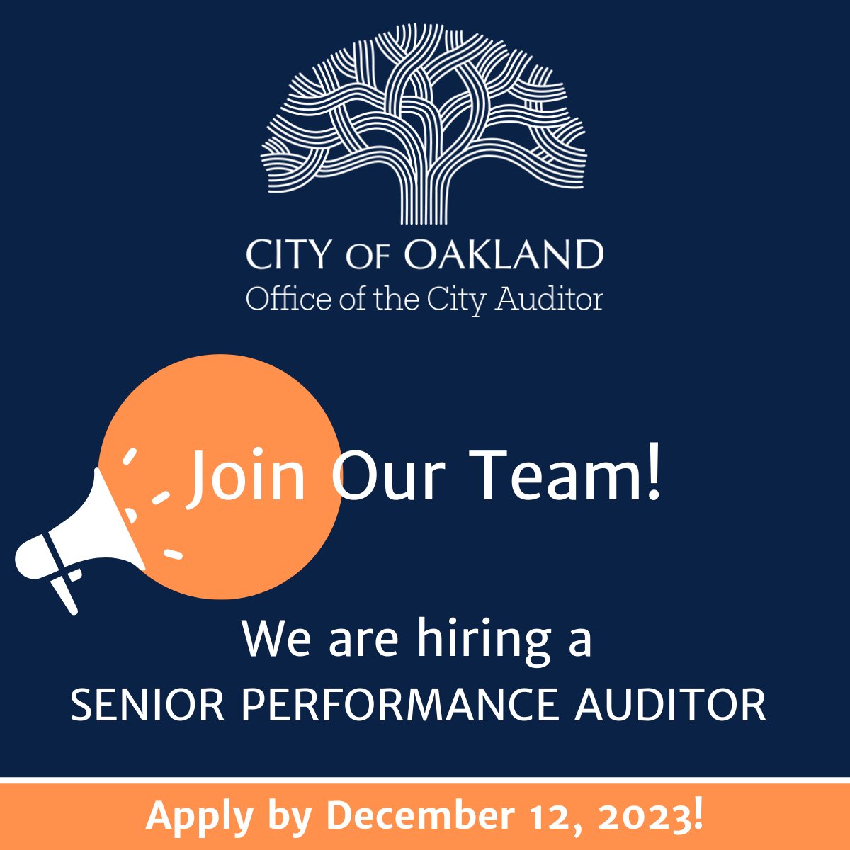 Join our exceptional, experienced, and fun team! We are looking for a Senior Performance Auditor with at least 2 years of experience in government performance auditing or financial/internal auditing in the private sector. Learn more here: governmentjobs.com/careers/oaklan…