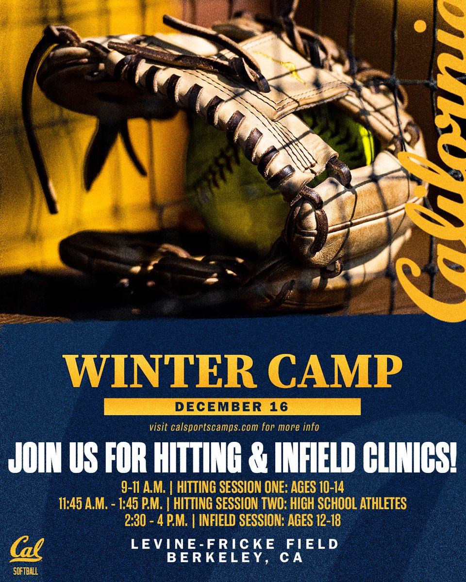 𝗪𝗶𝗻𝘁𝗲𝗿 𝗖𝗮𝗺𝗽 Join us for our Dec. 16 hitting and infield clinics! Only a few spots remain. Sign up now before it’s too late! Register » calbea.rs/3PGkcqK #GoBears