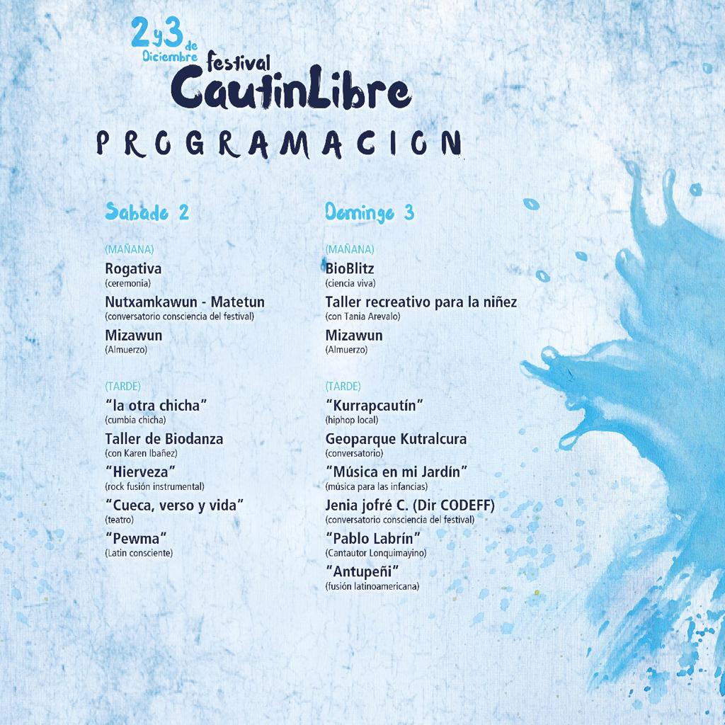 codeffchile's tweet image. 🍃💦#CODEFF te invita a participar del Festival Cautín Libre, jornada de educación ambiental que se realizará este sábado y domindo y que contará con música en vivo, rafting popular, conversatorios ligados a la defensa del río Cautín, y mucho más.

📢 ¡Te esperamos!