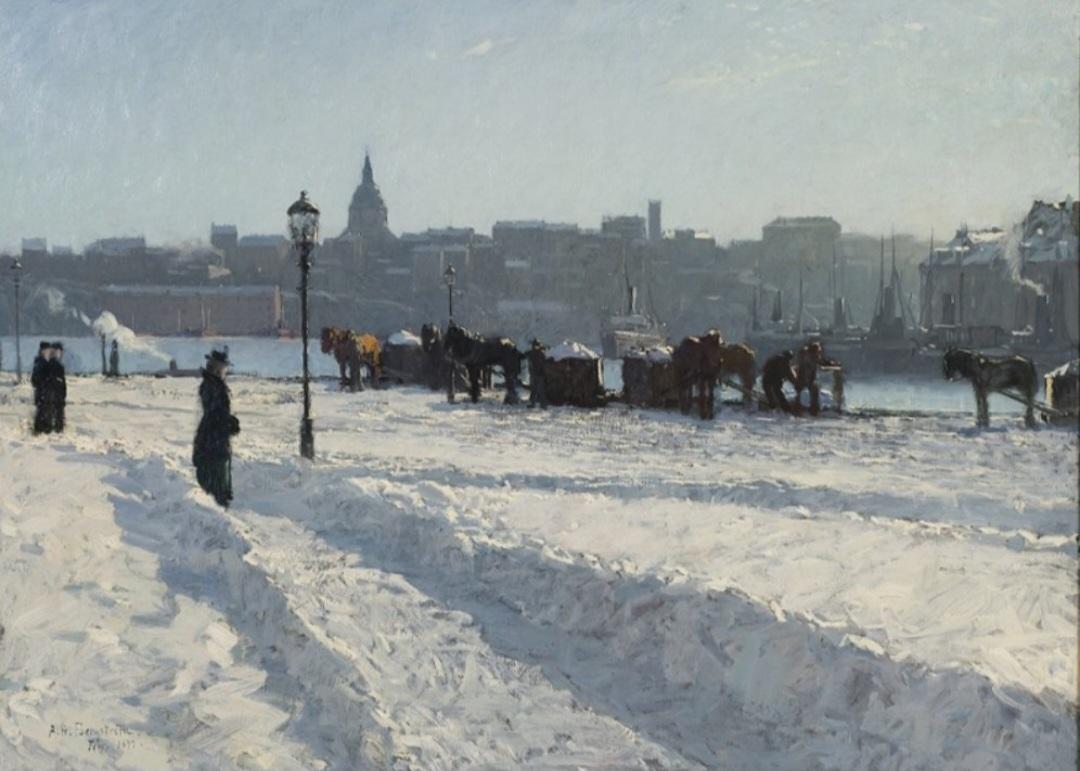 Alfred Bergström's 'Winter, Stockholm Waterfront,' from about 1880, captures the mystical light effects the short days of midwinter can create in a snowbound landscape, an acknowledgment how grand and sublime snow can be.