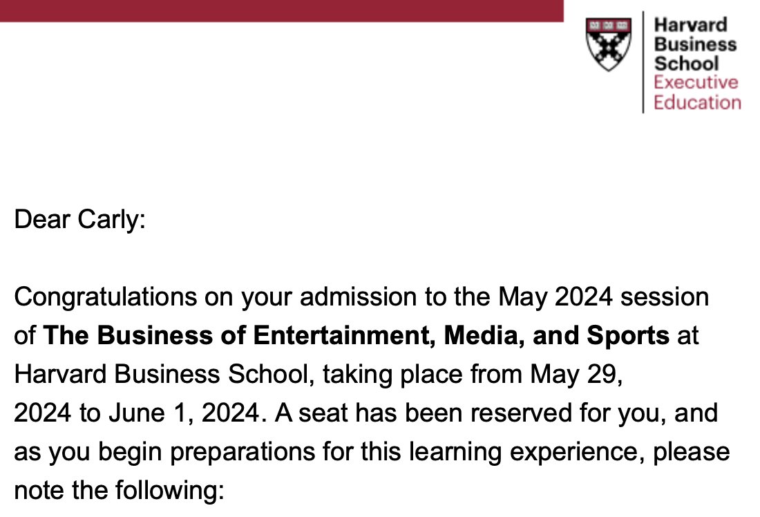 Harvard Business School here I come! (for 1 week!)
