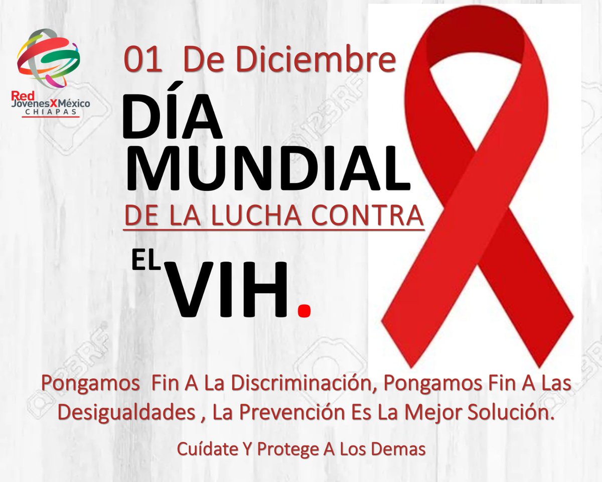 01 De Diciembre, Día mundial de la lucha contra el VIH.
Pongamos fin a la discriminación, pongamos fin a las desigualdades, la prevención es la mejor solución. 
Cuidate y proteja a los demás.