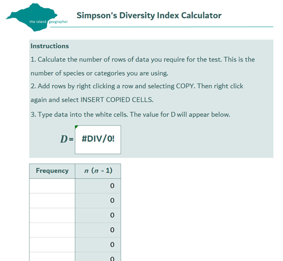theislandgeogr's tweet image. 🌍🔍#FridayFieldwork

Every Friday I showcase a resource which might make planning and delivering geography fieldwork a little easier. This week...

Simpson’s Diversity Index Calculator
tinyurl.com/2p9ybzw9