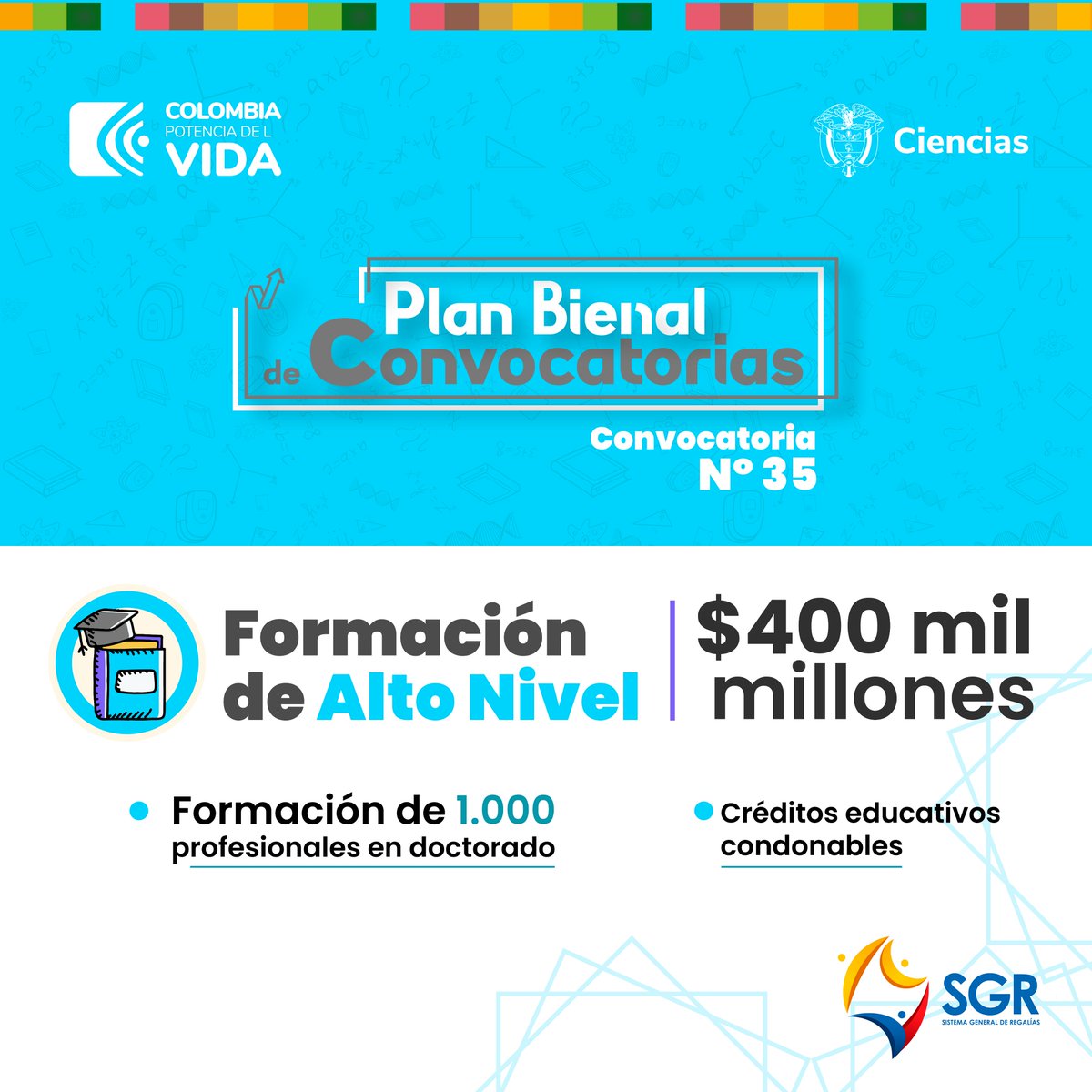 MincienciasCo's tweet image. ¿Eres profesional y quieres iniciar tu formación doctoral? ¡Esta convocatoria es para ti!
👩🏻🏫La apuesta es atender las necesidades territoriales en biodiversidad, energías sostenibles y bienestar con proyectos estratégicos
Consulta términos y condiciones: minciencias.gov.co/plan-convocato…