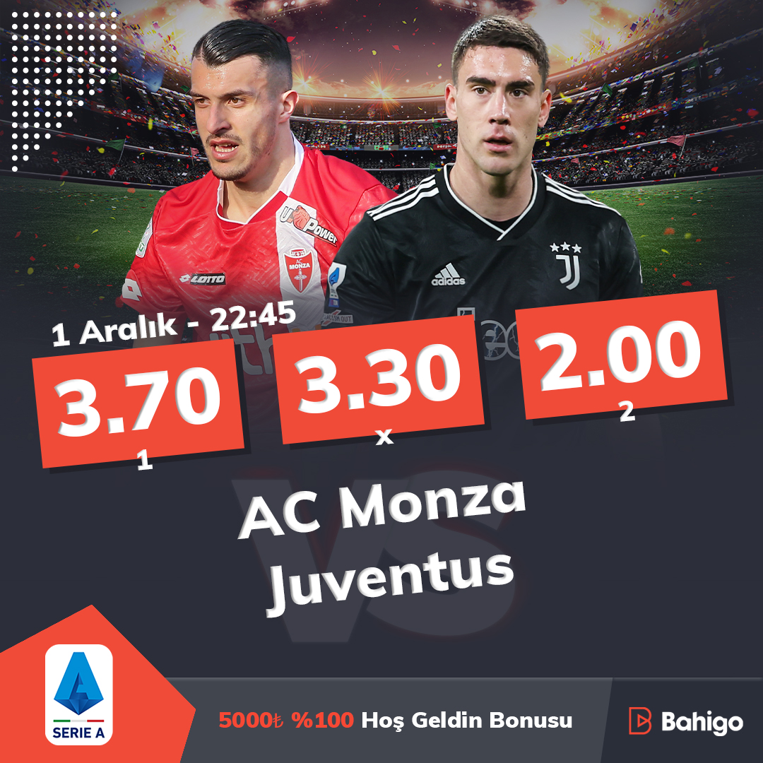 Serie A'nın 14. hafta açılış maçında Monza ile Juventus karşı karşıya geliyor. Ligde 2. sırada yer alan Juventus, maç fazlalığı ile zirveye yerleşmek istiyor.

#Bahigo #SerieA