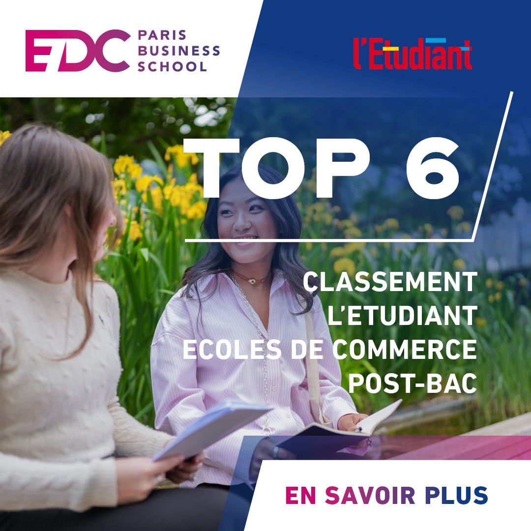 Nous sommes heureux et honorés de vous annoncer que notre école est classée 6ème au classement des grandes écoles de commerce Post-Bac de #lEtudiant.
#edcparis #classement #letudiant #postbac #pge

👉 lnkd.in/ejt5ERga