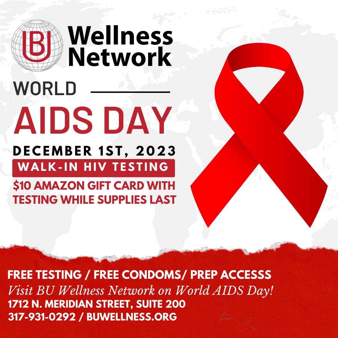 BUWellnessNet's tweet photo. 🌍❤️ Stop in today, World AIDS Day for Free HIV Testing! ❤️ Knowing your status is the perfect way to take care of yourself and the ones you love 🙌🏾⁠
⁠
We will be providing $10 Amazon Gift Cards during walk-in testing Friday, December 1st. ⁠
⁠
#WorldAIDSDay https://t.co/hO3mlA6VTW